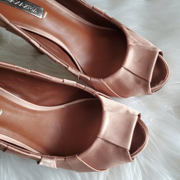 BCBGMAXAZRIA Pink Satin Peep Toe Pumps SZ 8.5 - Picture 8 of 14